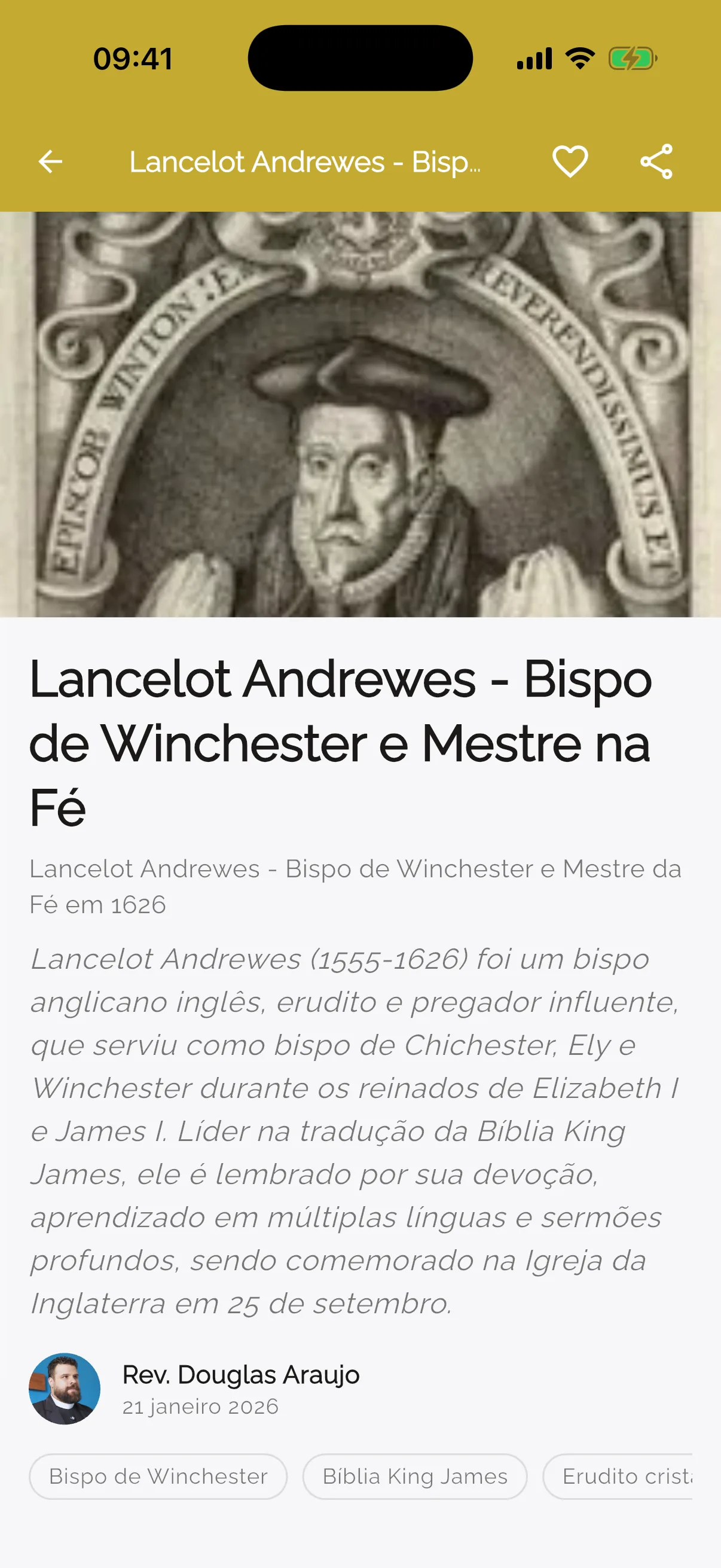 Comemoração do dia, com a história do santo