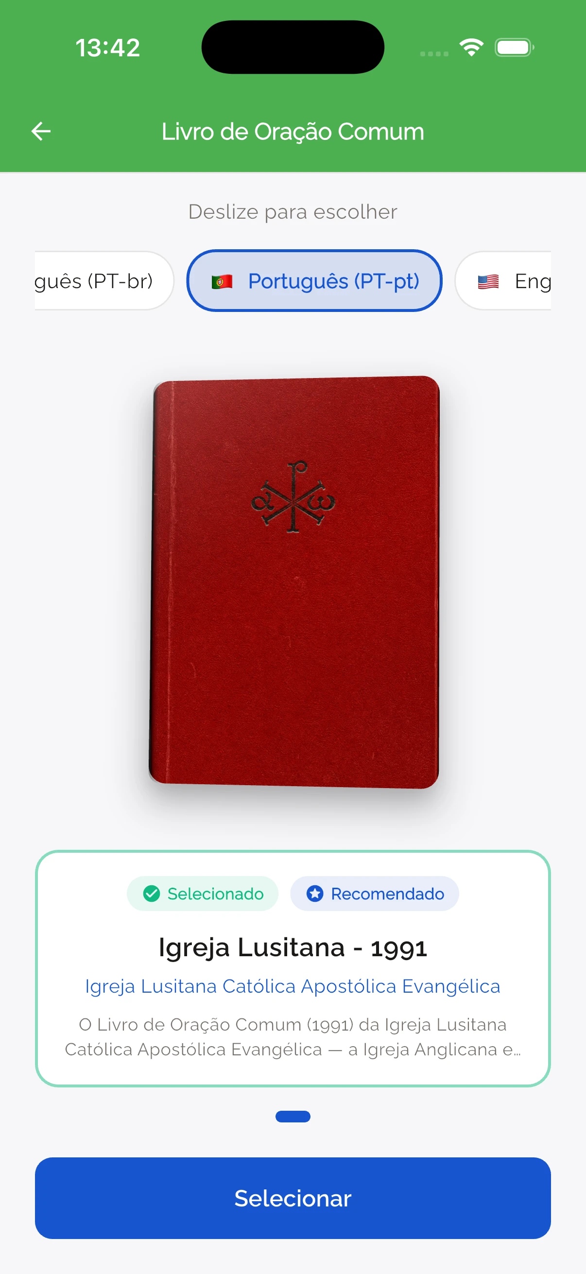 Escolha do livro de oração e da tradução